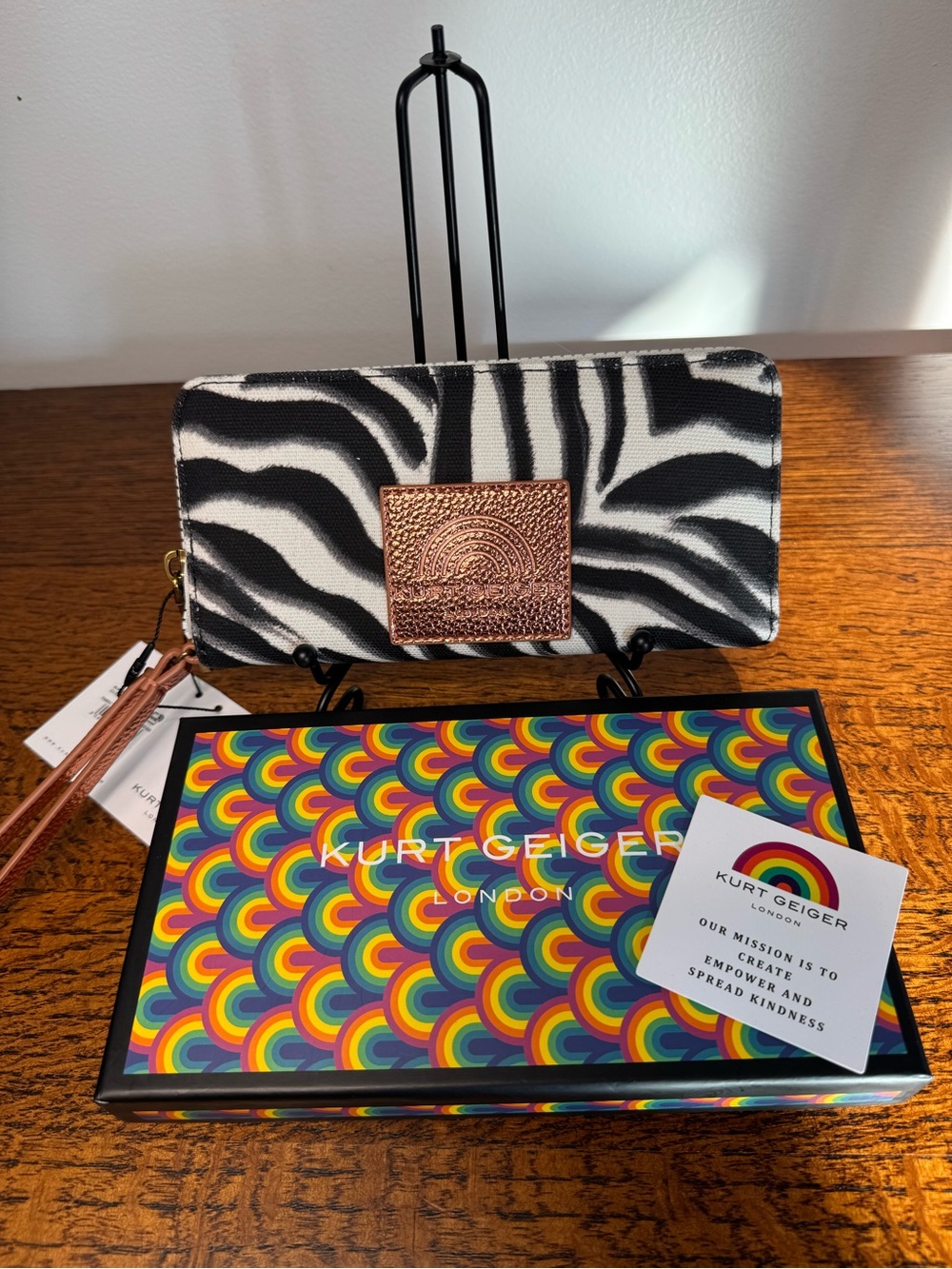 NWT Kurt Geiger Southbank Zebra Print Zip Around Wallet